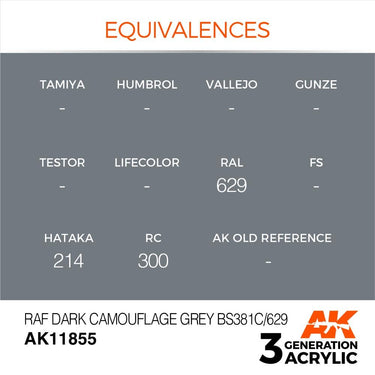 AK Interactive AK11855 Air Series RAF Dark Camouflage Grey BS381C/629 Acrylic Paint 17ml 3rd Generation